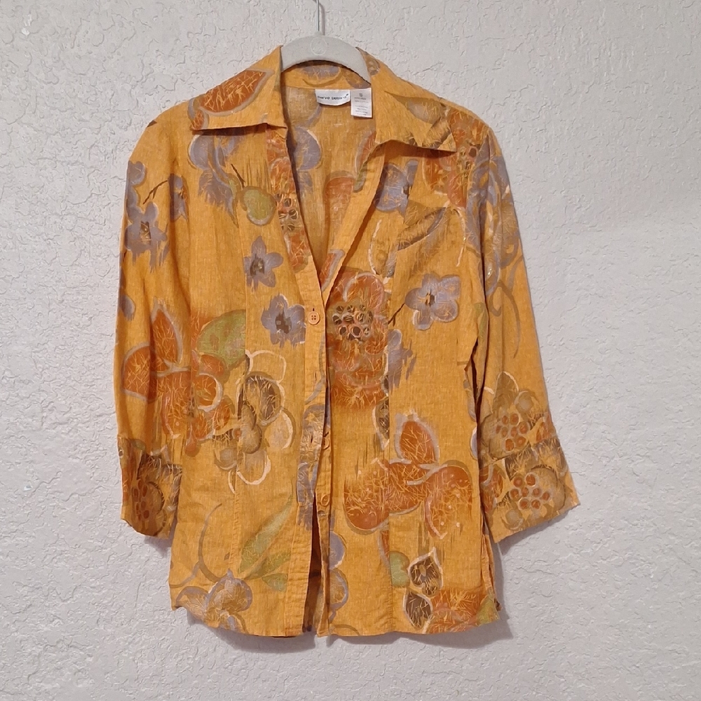 Harve Benard Orange Floral Button Down Shirt